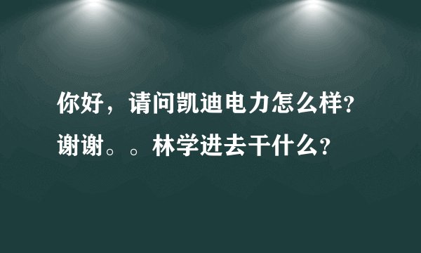 你好，请问凯迪电力怎么样？谢谢。。林学进去干什么？