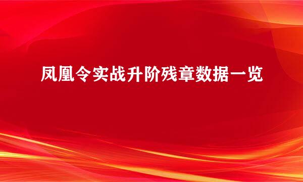 凤凰令实战升阶残章数据一览