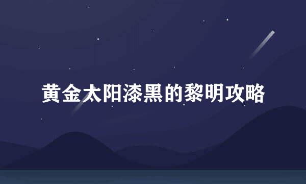黄金太阳漆黑的黎明攻略