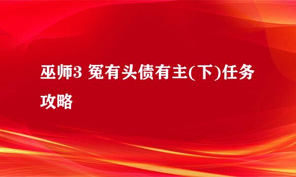 巫师3 冤有头债有主(下)任务攻略