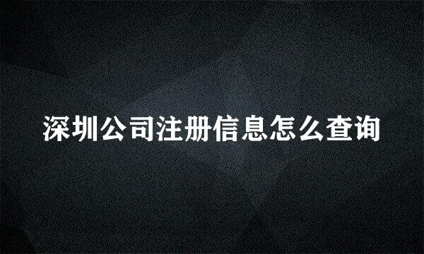 深圳公司注册信息怎么查询