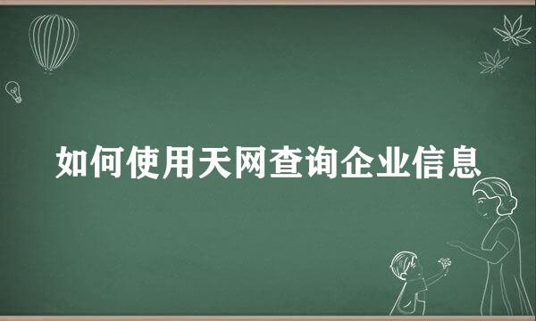 如何使用天网查询企业信息