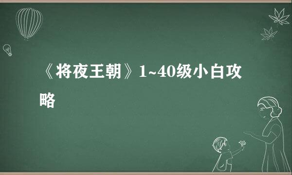 《将夜王朝》1~40级小白攻略