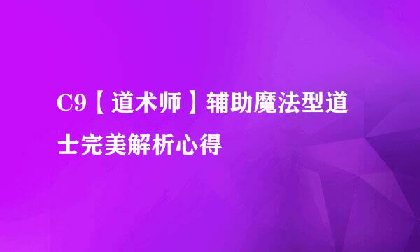 C9【道术师】辅助魔法型道士完美解析心得