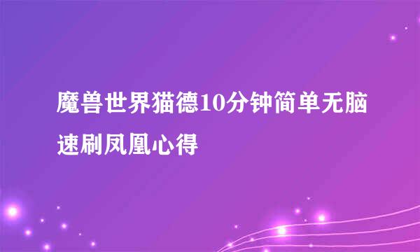 魔兽世界猫德10分钟简单无脑速刷凤凰心得