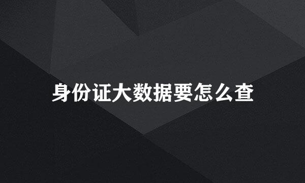 身份证大数据要怎么查