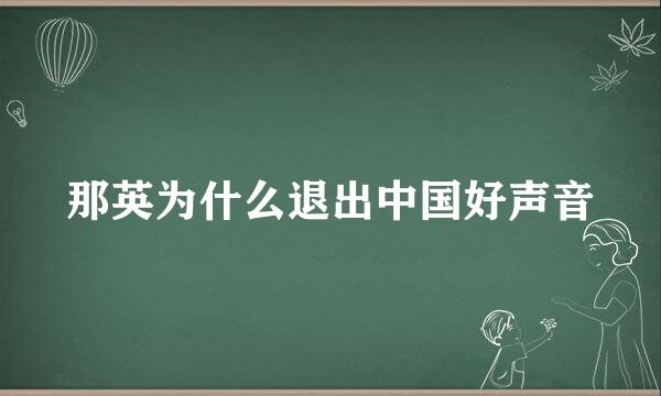 那英为什么退出中国好声音