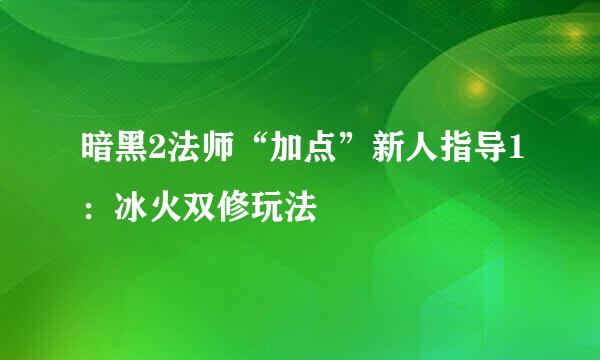 暗黑2法师“加点”新人指导1：冰火双修玩法