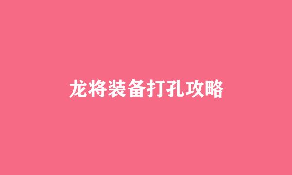 龙将装备打孔攻略