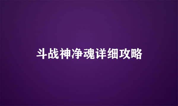 斗战神净魂详细攻略