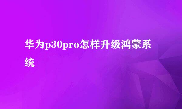 华为p30pro怎样升级鸿蒙系统