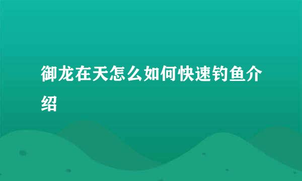 御龙在天怎么如何快速钓鱼介绍