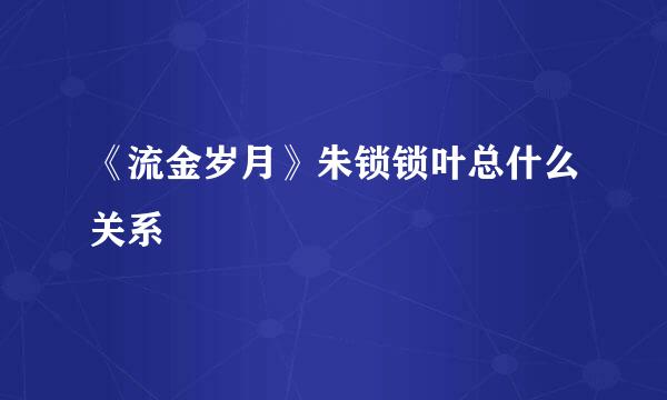 《流金岁月》朱锁锁叶总什么关系
