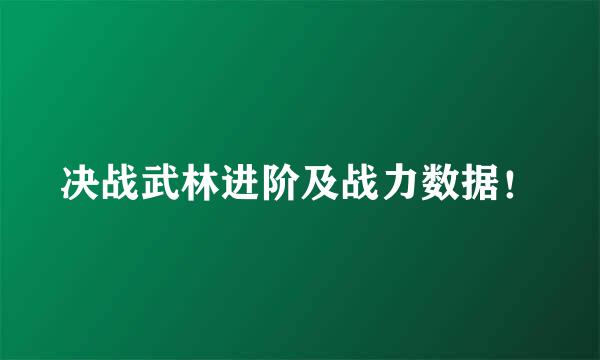 决战武林进阶及战力数据！