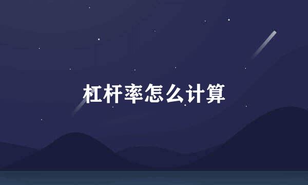 杠杆率怎么计算
