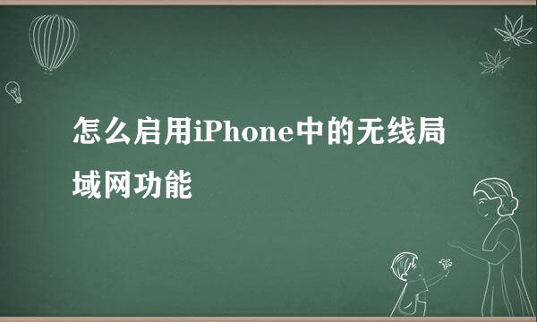 怎么启用iPhone中的无线局域网功能