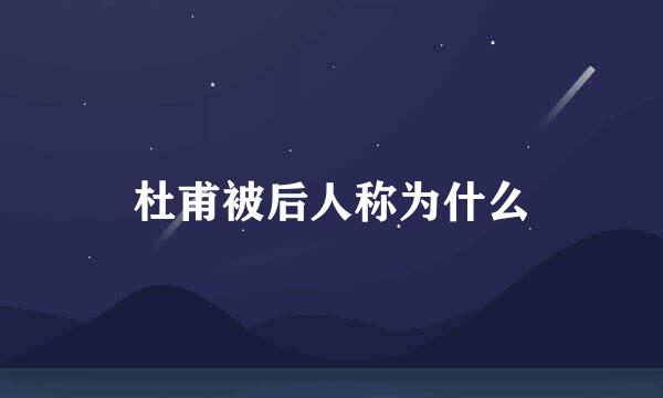 杜甫被后人称为什么