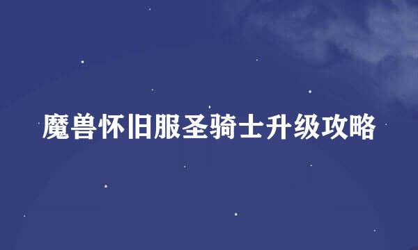 魔兽怀旧服圣骑士升级攻略