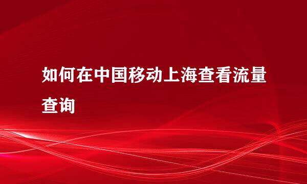 如何在中国移动上海查看流量查询