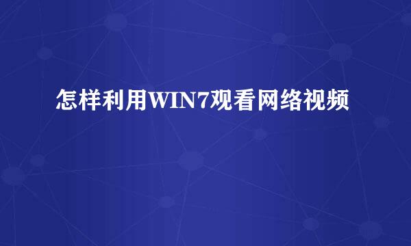 怎样利用WIN7观看网络视频