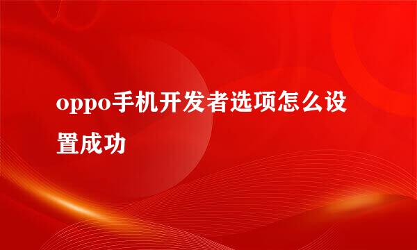 oppo手机开发者选项怎么设置成功