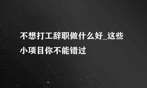 不想打工辞职做什么好_这些小项目你不能错过