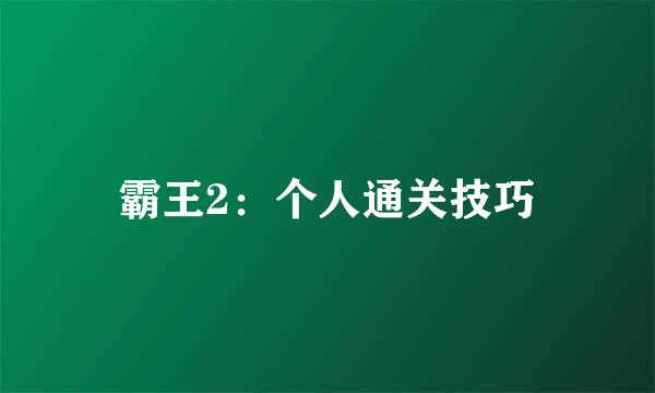 霸王2：个人通关技巧