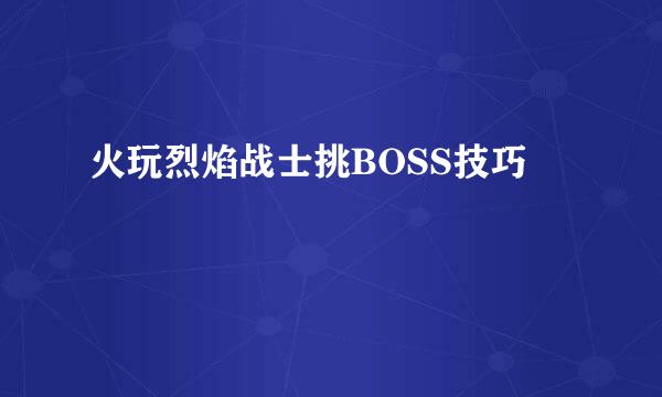 火玩烈焰战士挑BOSS技巧