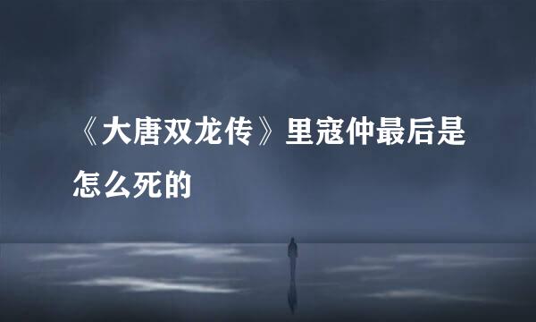 《大唐双龙传》里寇仲最后是怎么死的