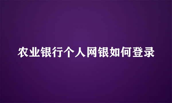 农业银行个人网银如何登录