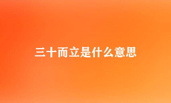 三十而立是什么意思