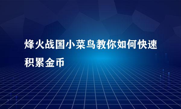 烽火战国小菜鸟教你如何快速积累金币