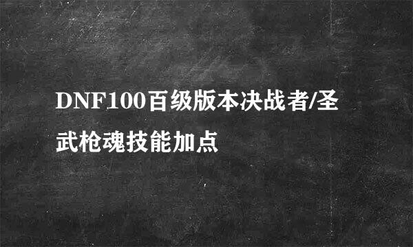 DNF100百级版本决战者/圣武枪魂技能加点