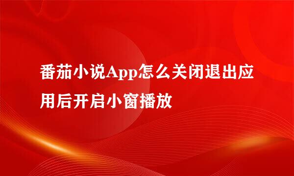 番茄小说App怎么关闭退出应用后开启小窗播放