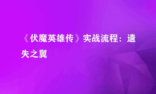 《伏魔英雄传》实战流程：遗失之翼