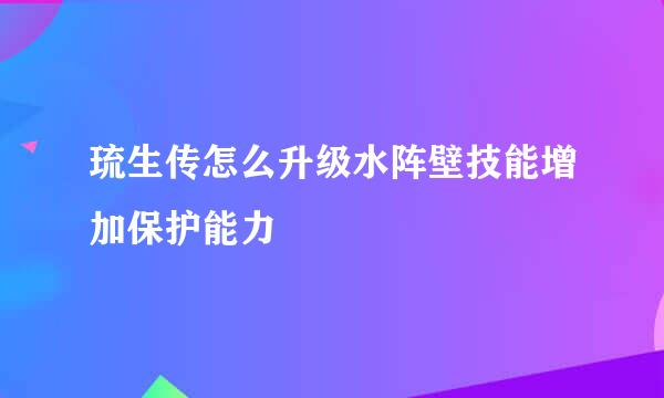 琉生传怎么升级水阵壁技能增加保护能力