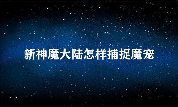 新神魔大陆怎样捕捉魔宠