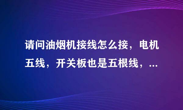 请问油烟机接线怎么接，电机五线，开关板也是五根线，但颜色不一样，电容怎么串啊！电机有一根是地线吗