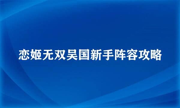 恋姬无双吴国新手阵容攻略