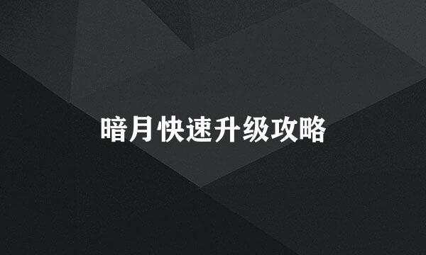暗月快速升级攻略
