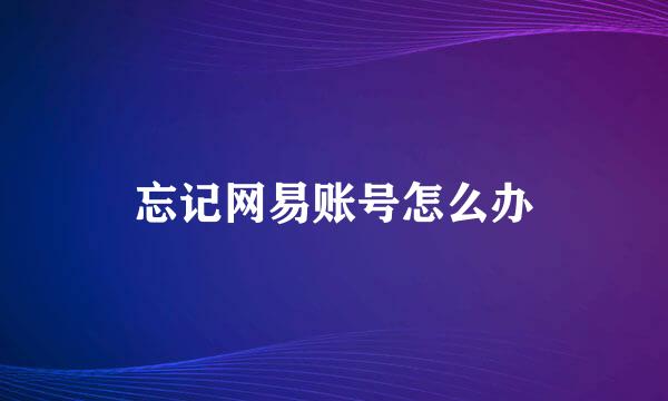 忘记网易账号怎么办