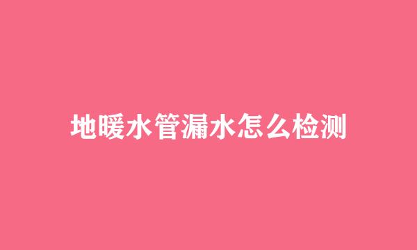 地暖水管漏水怎么检测