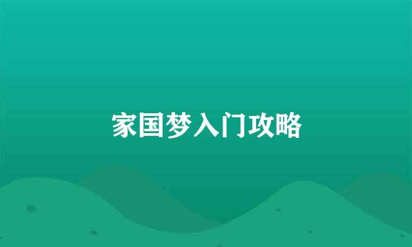 家国梦入门攻略