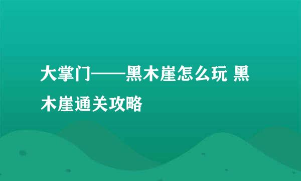 大掌门——黑木崖怎么玩 黑木崖通关攻略