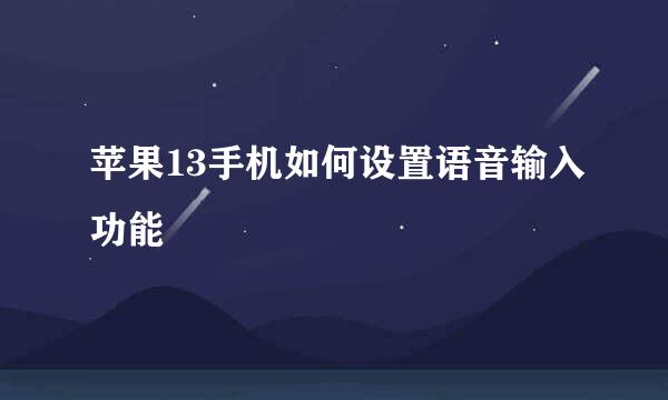 苹果13手机如何设置语音输入功能