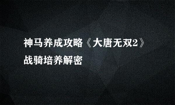 神马养成攻略《大唐无双2》战骑培养解密