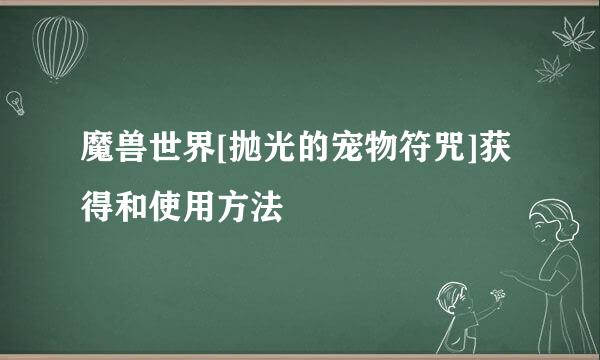 魔兽世界[抛光的宠物符咒]获得和使用方法