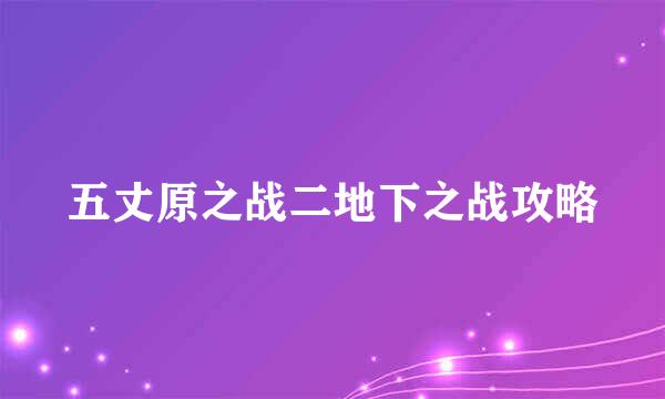 五丈原之战二地下之战攻略