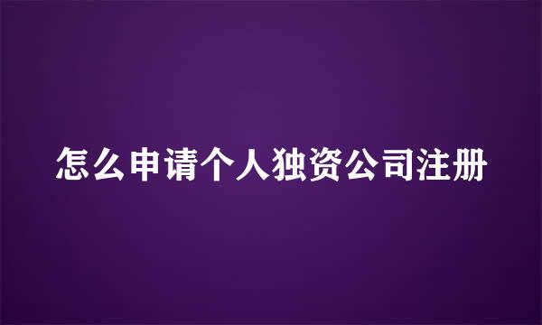 怎么申请个人独资公司注册