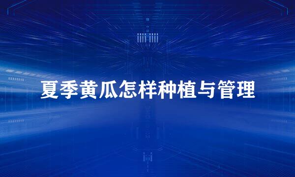 夏季黄瓜怎样种植与管理
